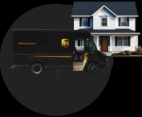 UPS truck delivering to a home